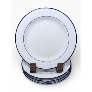 Crate Barrel Roulette Blue Band Dinner Plates Set Lot Of 4 Spal Porcelain 10.5"